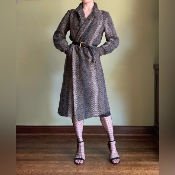 Striped Mohair Coat, Vintage Retro Open Front Coat, Petite - Picture 3 of 8